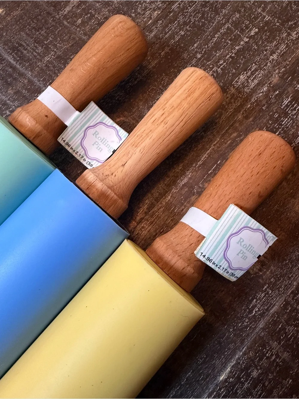 Set of 3 Silicone Rolling Pins – Mint, Blue & Yellow